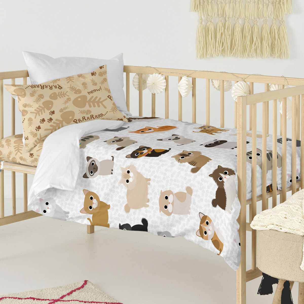 Täckslagsset HappyFriday Mr Fox Cats Multicolour Babysäng 2 Delar